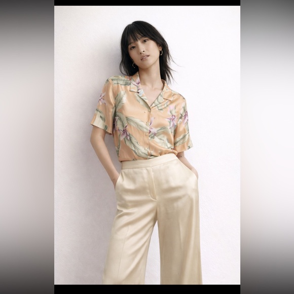 100% silk 2 pc Tommy Bahama Two Piece Set blouse hi waist pants